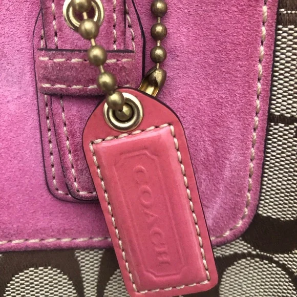 Coach, pink and khaki monogram tote bag - Picture 4 of 9